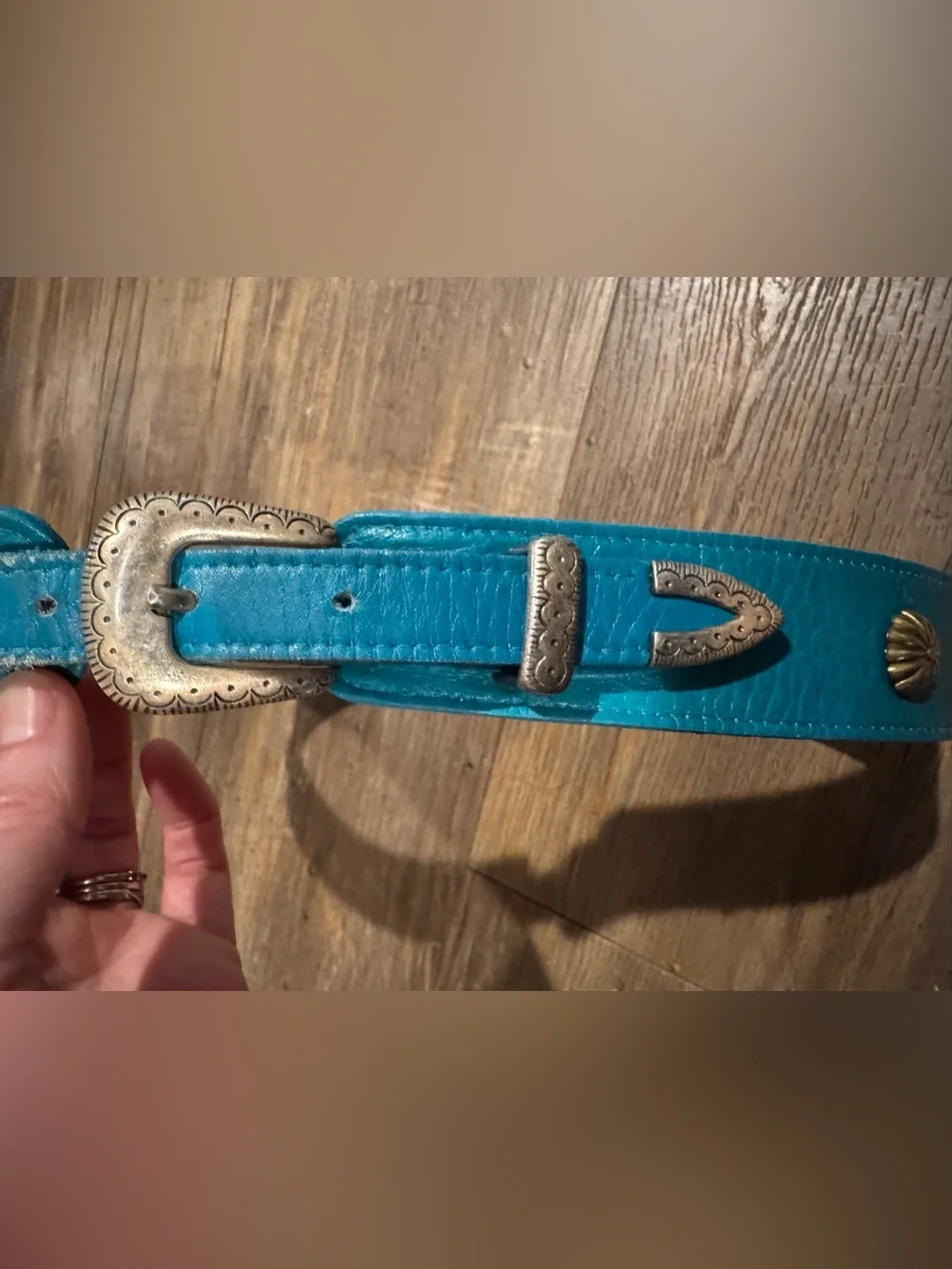 Vintage Turquoise Made in Spain Silver Concho Details and Buckle Length 34”